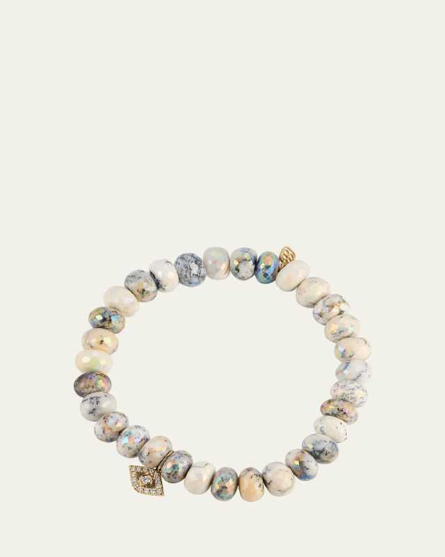 Opal Large Bezel Diamond Evil Eye Charm Bracelet